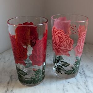 Vintage Boscul Peanut Butter Rose Glasses Set Of 2 Red & Pink